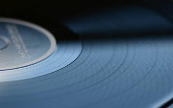 Close-up of the grooves on a vinyl record