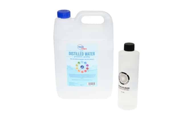 Distilled water and record cleaning fluid