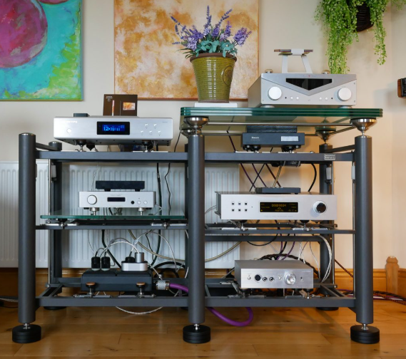 Hi-fi rack filled with audio components